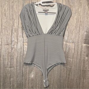 H & M Black White Stripe Bodysuit {Medium}